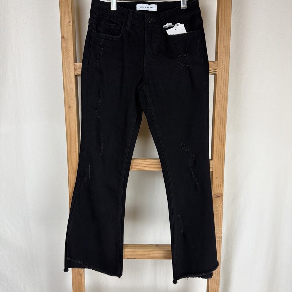 NWT Flying Monkey Black Cropped Flare Jeans Womens 27 #0772